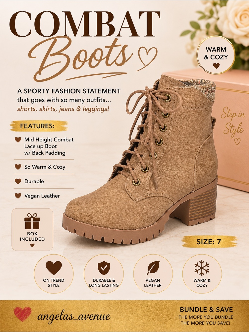 Combat Tan Boots Vegan Leather